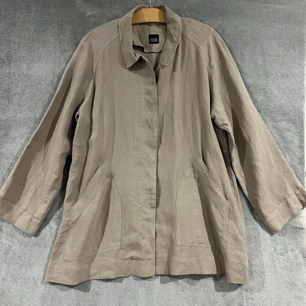 Eileen Fisher Beige 100% Linen Jacket Coat Oversized Lagenlook Women's Size M?
